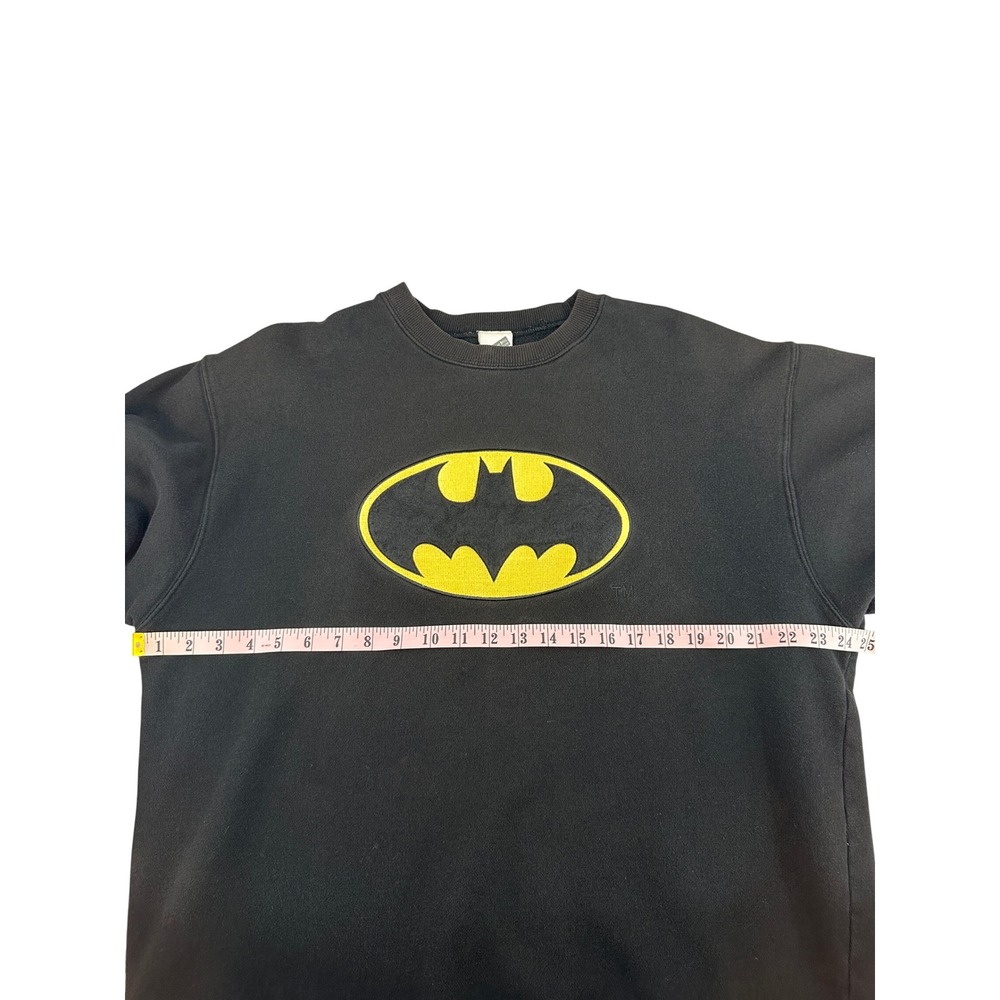 Vintage 1999 Batman Warner Bros Studio Store Sweatshirt Black Fuzzy Logo L Flaws - Picture 8 of 11